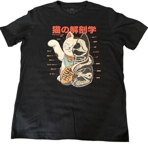 Bluesteel Lucky Cat Anatomy Graphic Print Black T-Shirt Men's Regular Fit size L